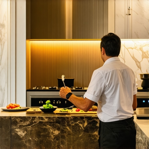 Modern private chef kitchen equipped with AI kitchen appliances for ingredient management
