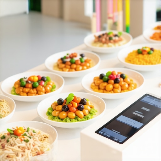Guests at a wedding using tablets to customize their meal selections at a high-tech dining setup.