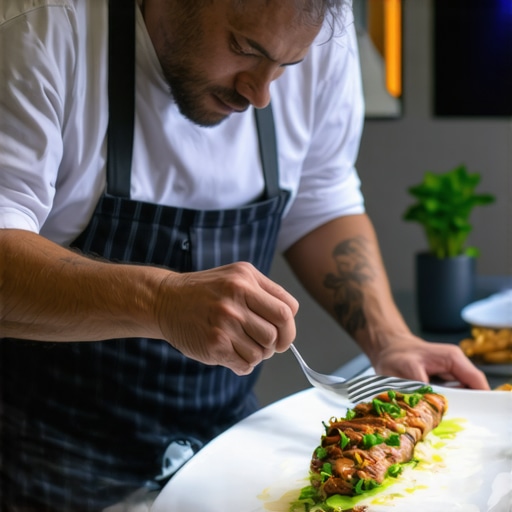 Chef demonstrating augmented reality visualization for wedding dishes