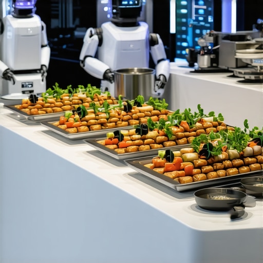 Robots serving food at a sleek, modern event