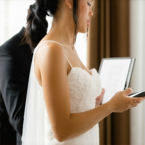 Wedding staff using augmented reality glasses and digital tools in elegant venue