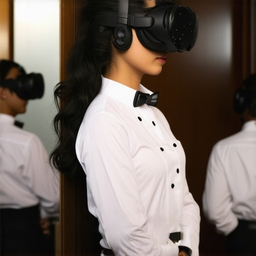Servers participating in a virtual reality training session for wedding service standards.