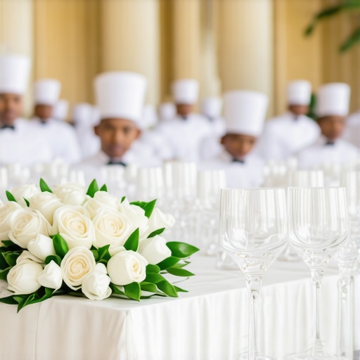 Catering staff serving guests at a high-end wedding