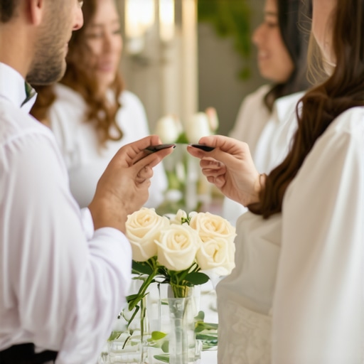 Wedding staff using smart devices for real-time communication and coordination.
