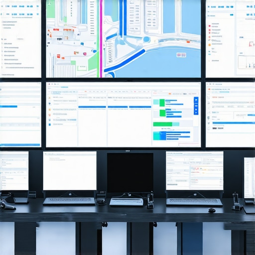 A professional control room with screens showing traffic, delivery routes, and event coordination