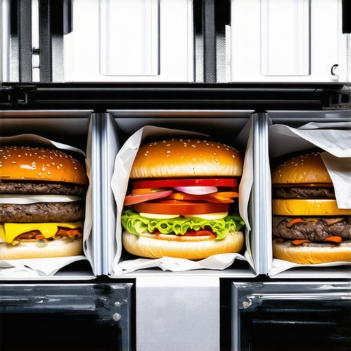 Cross-sectional view of a resilient, insulated food delivery container with compartments and shock absorbers.