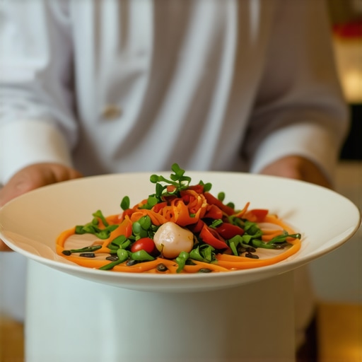 Private chef presenting a personalized gourmet dish at wedding reception.