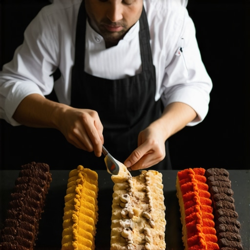 Chef designing a dessert platter with company logo and branding elements