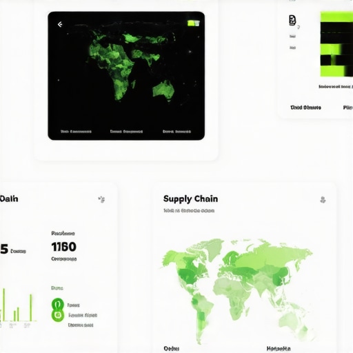 A high-tech interface displaying transparent ingredient provenance through blockchain technology.