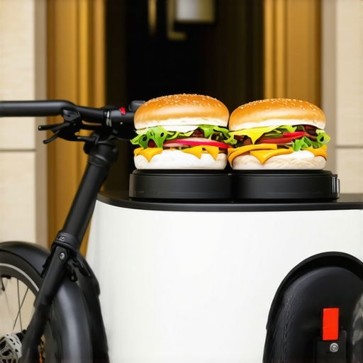 Electric delivery bike with reusable containers arriving at high-end event
