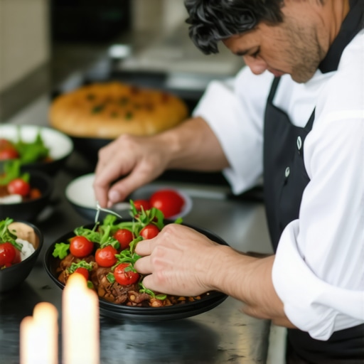 Private chef preparing organic, sustainable wedding cuisine in a stylish venue.