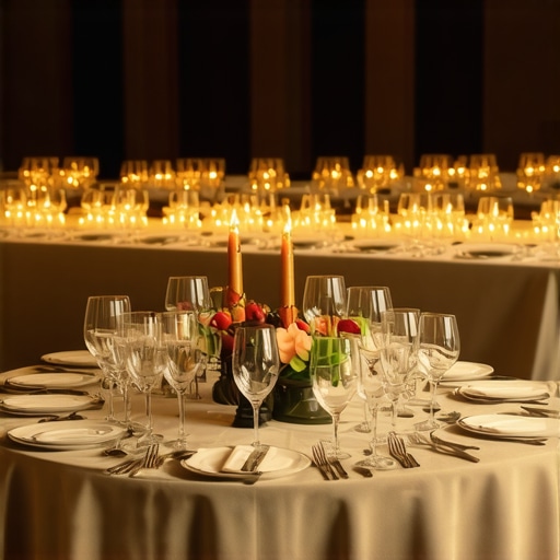 Servers providing impeccable service at a sophisticated private dinner event, luxury ambiance