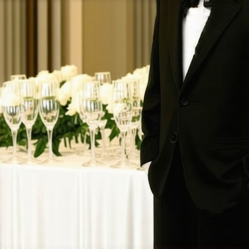 Wedding servers providing attentive service to guests at a sophisticated wedding