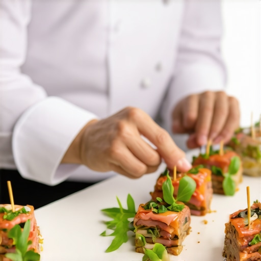 Private chef plating exquisite dishes at upscale wedding event.
