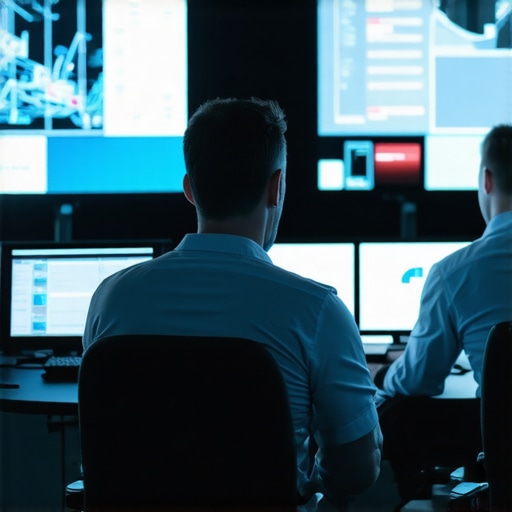 A modern control room with holographic screens showing event logistics data.
