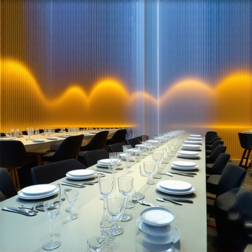 Guests enjoying a futuristic dining environment with ambient lighting and biometric sensors.