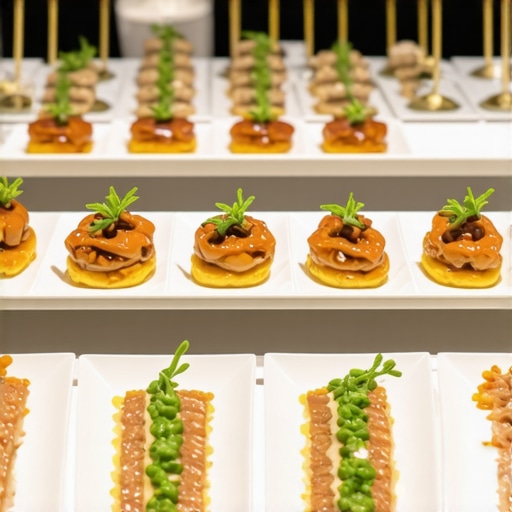 A sleek catering station showcasing personalized dishes with advanced logistics technology.