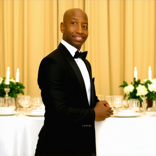 Wedding server providing attentive service to guests in a luxurious setting