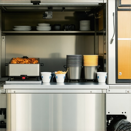 Outdoor catering truck equipped with intelligent climate control and temperature monitoring systems.