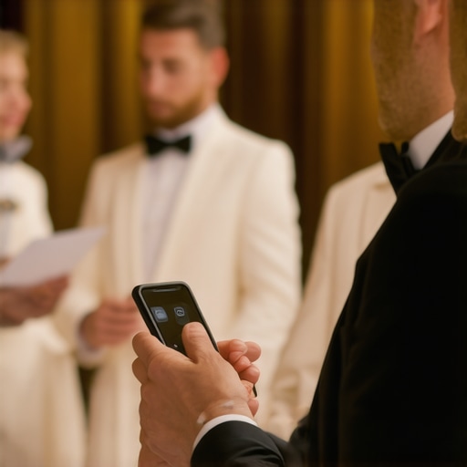 Wedding staff using digital devices to coordinate service seamlessly