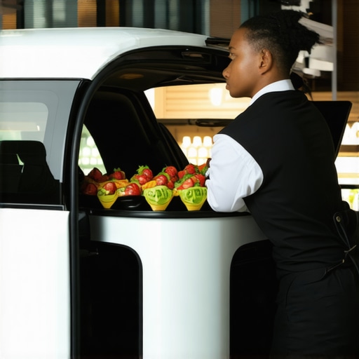 Stylish catering vehicle delivering gourmet dishes at an upscale event