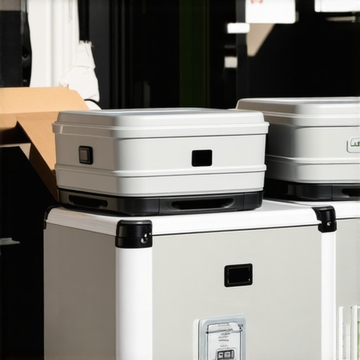 Insulated catering containers with built-in temperature and GPS sensors during delivery process.