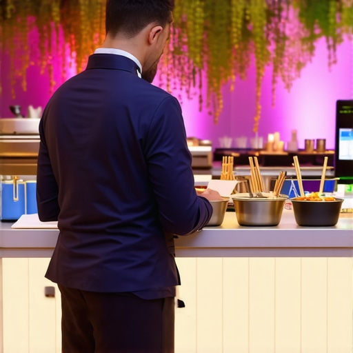 Guests interacting with digital menus and live culinary stations at wedding reception.
