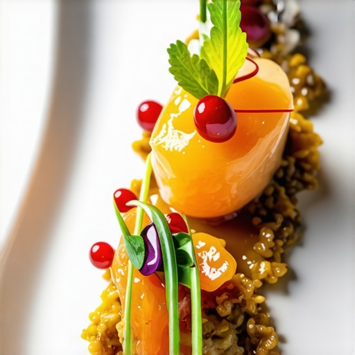 Stylish gourmet dish with artistic presentation on fine china at a luxury event