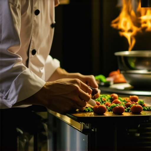 Private chef preparing gourmet meal in upscale kitchen