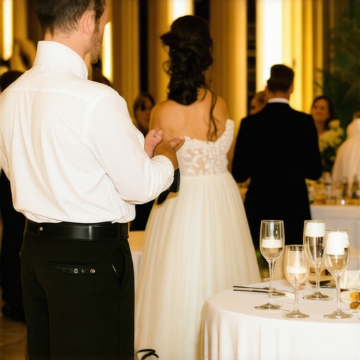 Servers providing personalized service at a lavish wedding reception.