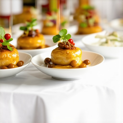 Professional servers using tablets to coordinate high-end food service at a luxury event.
