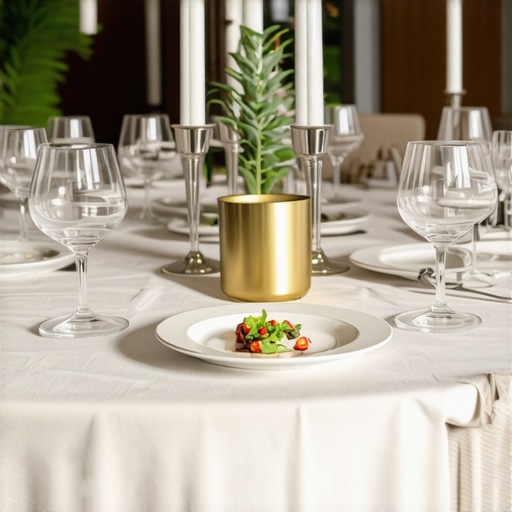 A luxurious private table with artistic plating, aromatic herbs, ambient lighting, and curated music, illustrating a multisensory culinary experience.