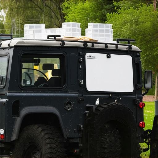 Specialized off-road vehicle carrying insulated catering containers across rugged outdoor landscape