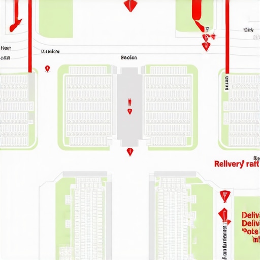 Annotated wedding venue map showing delivery routes and access points.