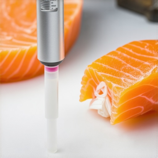 Chef using a portable spectrometer to verify ingredient freshness