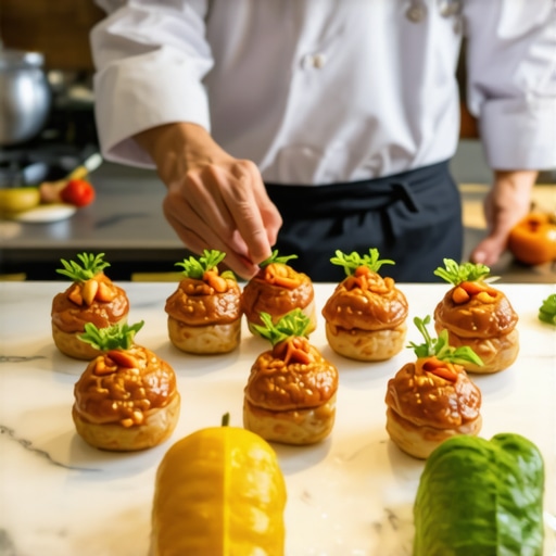 Chef preparing gourmet dishes with fresh ingredients in a professional kitchen