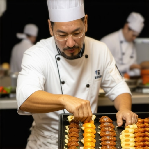 Chef managing a large event with multiple food stations and staff.