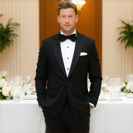 Wedding server dressed impeccably managing guest requests gracefully.