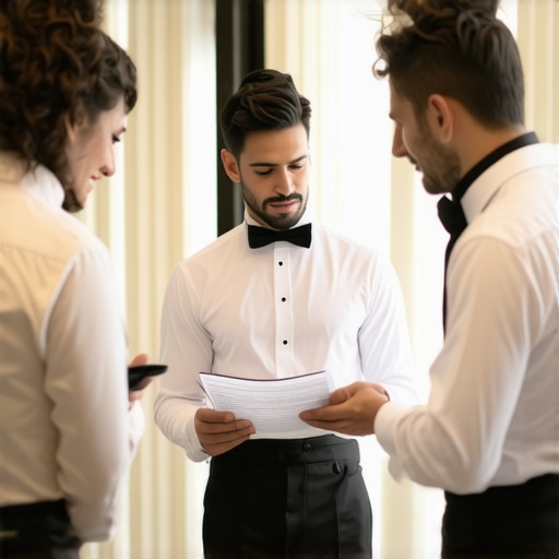 Catering team planning at high-end wedding venue