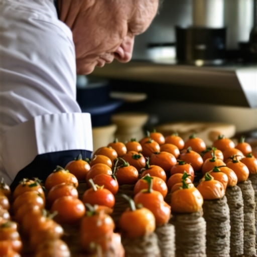 Chef examining fresh, traceable ingredients in a professional kitchen