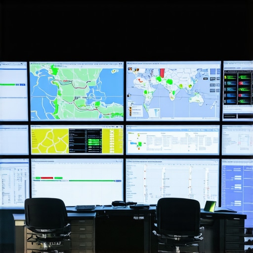 A control room with screens displaying live GPS tracking and delivery analytics for wedding logistics.