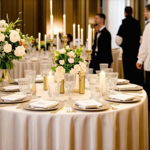 Wedding servers providing excellent service at an elegant reception venue.