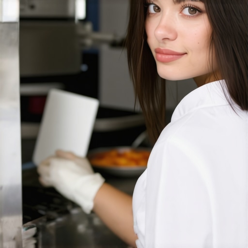 A modern catering kitchen equipped with IoT sensors and digital displays controlling food quality and temperature