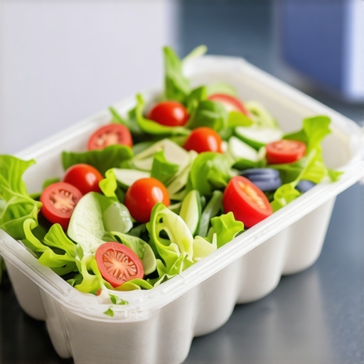 IoT sensors attached to salad containers in transit, tracking temperature in real-time.