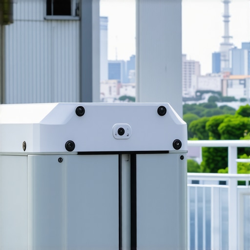 A modern insulated delivery container equipped with IoT sensors, set against a city background.