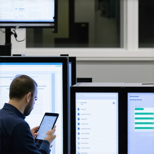 Event staff using communication devices with data screens during a high-end event