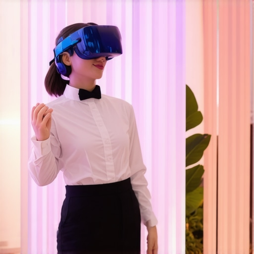 Server using VR headset during wedding staff training in an elegant venue