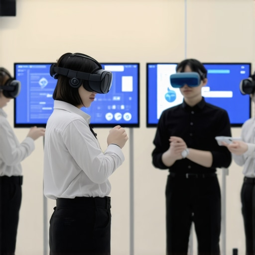 Servers using virtual reality headsets during wedding service training