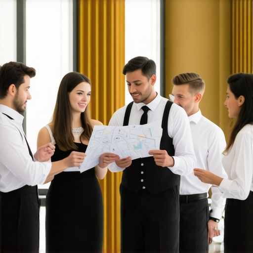 Wedding servers receiving training and briefing before event
