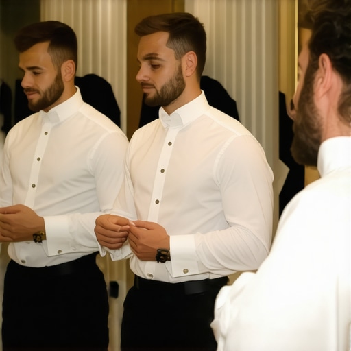 Wedding servers in uniform getting ready backstage at a luxury wedding.
